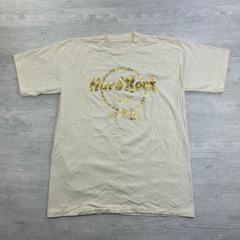 Vintage 90s Hard Rock Cafe Shirt Size Large White Gold Cozumel Mexico